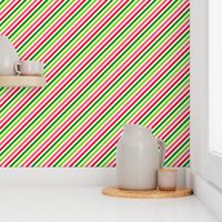 Smaller Scale Diagonal Watermelon Stripes in Red Green Pink Lime