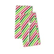 Smaller Scale Diagonal Watermelon Stripes in Red Green Pink Lime