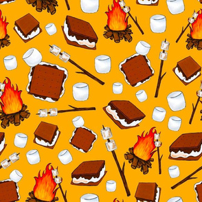 Large Scale Smores Campfire Toasted Marshmallows on Golden Yellow