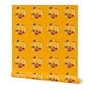 6" Circle Panel Laugh More Worry Less Smores Campfire Toasted Marshmallows on Golden Yellow for Embroidery Hoop or Quilt Squares