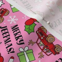 Large Scale Merry Jeepmas! Christmas Jeep 4x4 Off Road Vehicles in Red and Pink