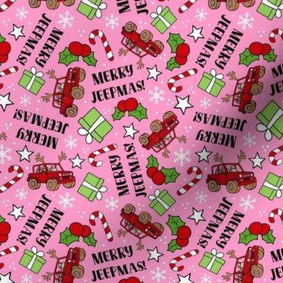 Medium Scale Merry Jeepmas! Christmas Jeep 4x4 Off Road Vehicles in Red and Pink