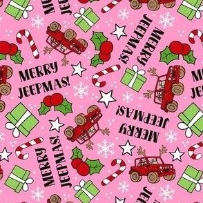 Medium Scale Merry Jeepmas! Christmas Jeep 4x4 Off Road Vehicles in Red and Pink