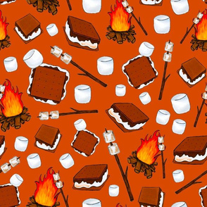 Large Scale Smores Campfire Toasted Marshmallows on Autumn Orange
