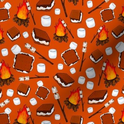 Medium Scale Smores Campfire Toasted Marshmallows on Autumn Orange
