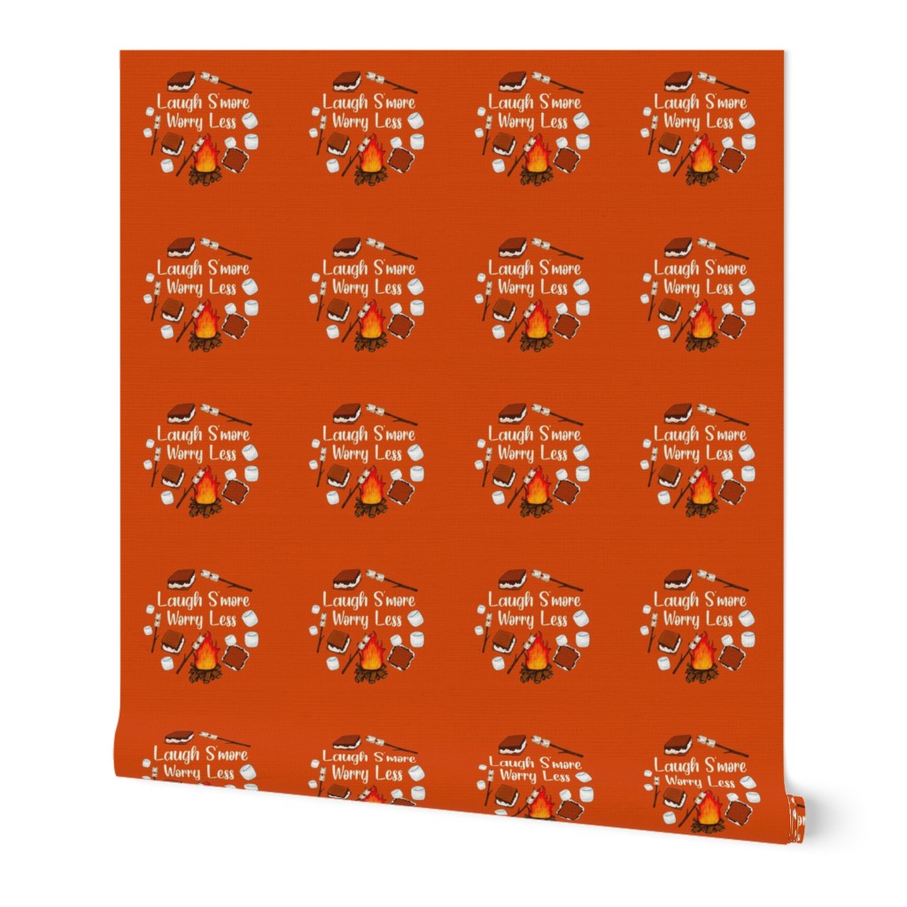 6" Circle Panel Laugh More Worry Less Smores Campfire Toasted Marshmallows on Autumn Orange for Embroidery Hoop Projects Quilt Squares