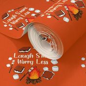 6" Circle Panel Laugh More Worry Less Smores Campfire Toasted Marshmallows on Autumn Orange for Embroidery Hoop Projects Quilt Squares