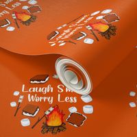 6" Circle Panel Laugh More Worry Less Smores Campfire Toasted Marshmallows on Autumn Orange for Embroidery Hoop Projects Quilt Squares