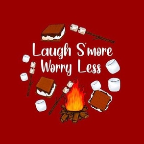 6" Circle Panel Laugh More Worry Less Smores Campfire Toasted Marshmallows in Rich Red for Embroidery Hoop Projects or Quilt Squares