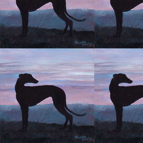 silhouette greyhound on purple sunset