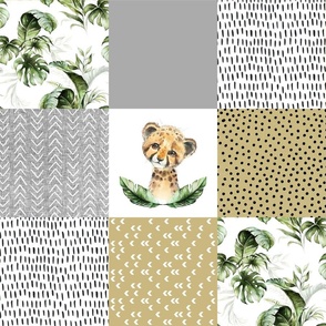 jungle babies patchwork - silver and mustard