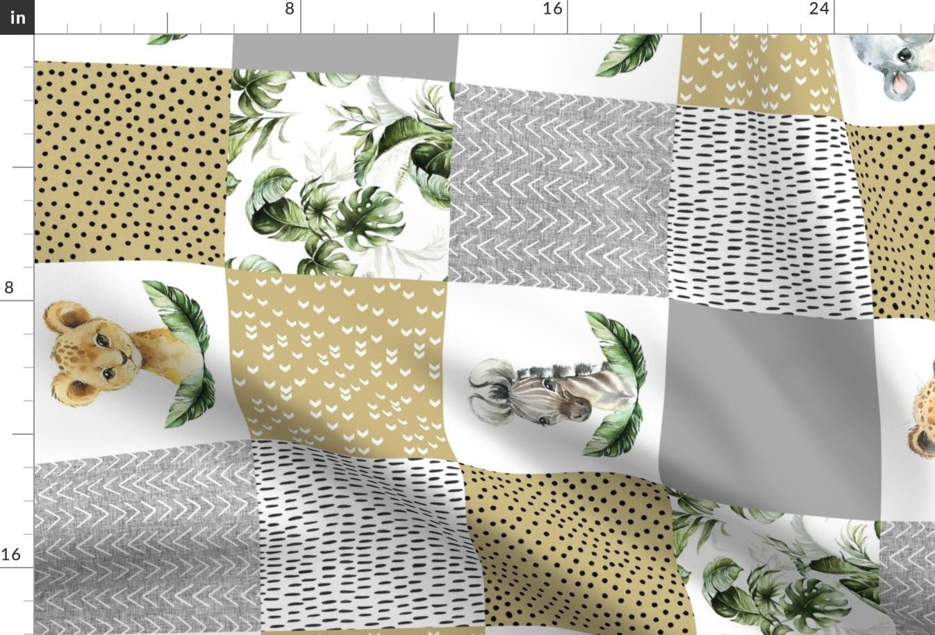 jungle babies patchwork - silver and mustard rotated