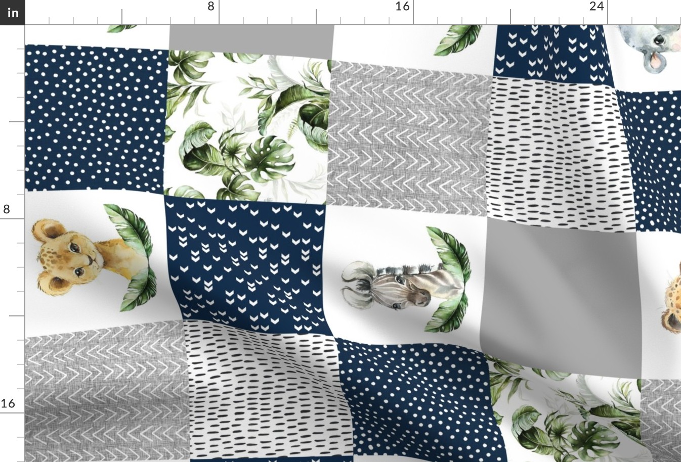 jungle babies patchwork - navy silver rotated