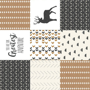 neutral buck patchwork - charcoal, mustard & cream - rotated