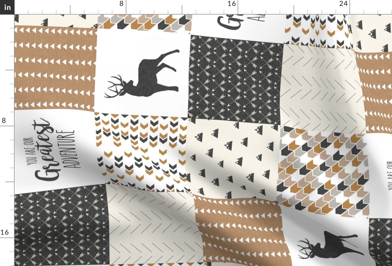 neutral buck patchwork - charcoal, mustard & cream - rotated