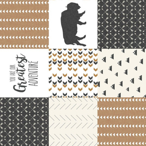 neutral buffalo patchwork - charcoal, mustard & cream - rotated