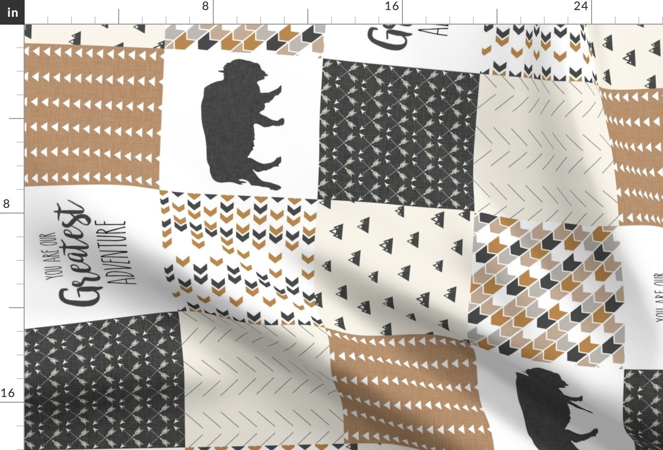 neutral buffalo patchwork - charcoal, mustard & cream - rotated