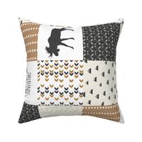 neutral moose patchwork - charcoal, mustard & cream - rotated