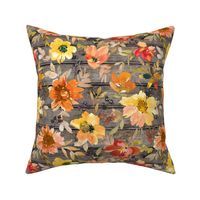 Fall Golden Floral on dark wood - large scale