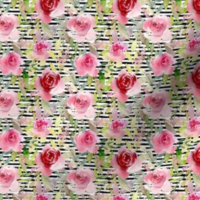 Pink Roses on a distressed stripe background - extra small scale