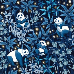 Medium scale Peacefully sleeping hidden pandas in starlight by art for joy lesja saramakova gajdosikova design