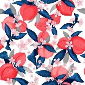 Small  Peaches in blossom  coral and navy by art for joy lesja saramakova gajdosikova design