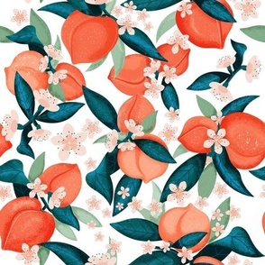 Medium peaches in blossom orange and greens by art for joy lesja saramakova gajdosikova design