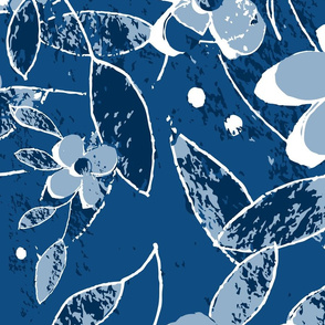 Classic Blue - Floral Collage - large scale.