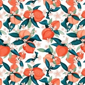 1″x 1″ Small  peaches in blossom orange and greens by art for joy lesja saramakova gajdosikova design