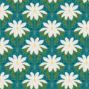 water lily mosaic white flower with blue and green