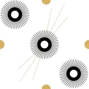 7x7 in Sun and  golden dots midcentury black and white by art for joy lesja saramakova gajdosikova design