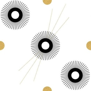 4x4 in Sun and  golden dots midcentury black and white by art for joy lesja saramakova gajdosikova design