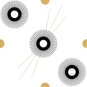 2x2 in Sun and  golden dots midcentury black and white by art for joy lesja saramakova gajdosikova design