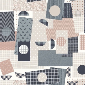 Geometric patchwork in  earth tones  and handdrawn texture by art for joy lesja saramakova gajdosikova design