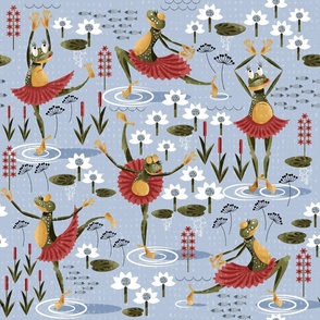 Large scale Quirky  Amphibians- Frogs dancing ballet by art for joy lesja saramakova gajdosikova design