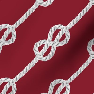 Nautical dark red white rope knots diagonal