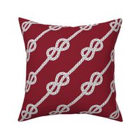 Nautical dark red white rope knots diagonal