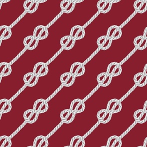 Nautical dark red white rope knots diagonal
