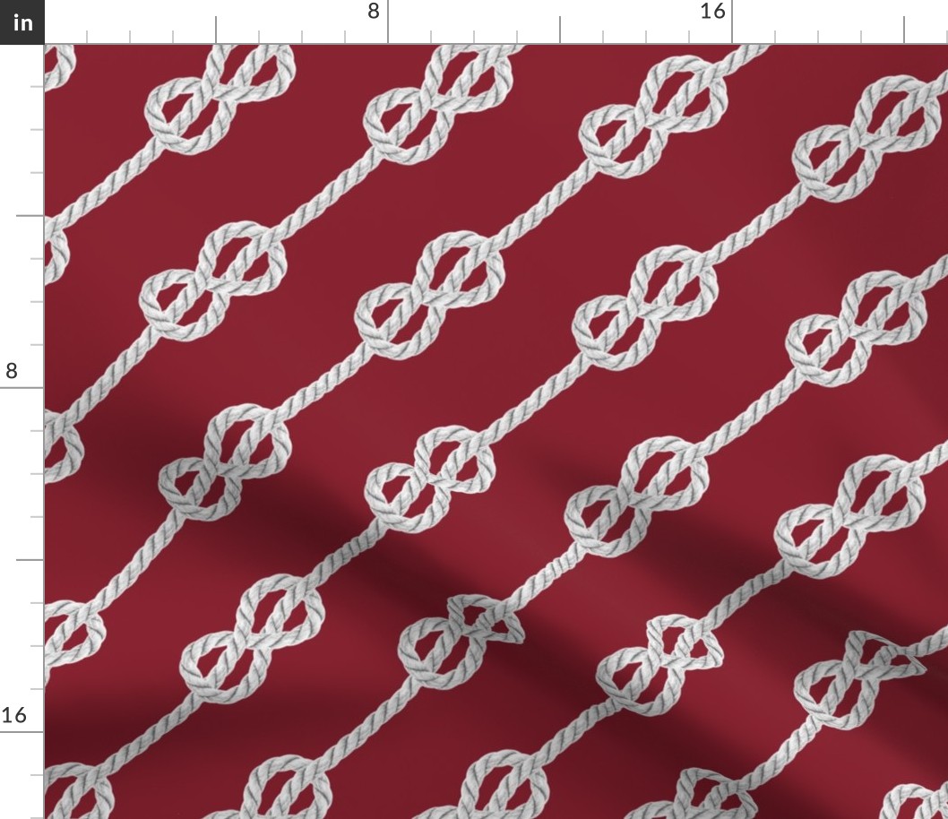 Nautical dark red white rope knots diagonal