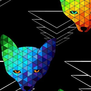 Geo ombré foxes with triangles - black