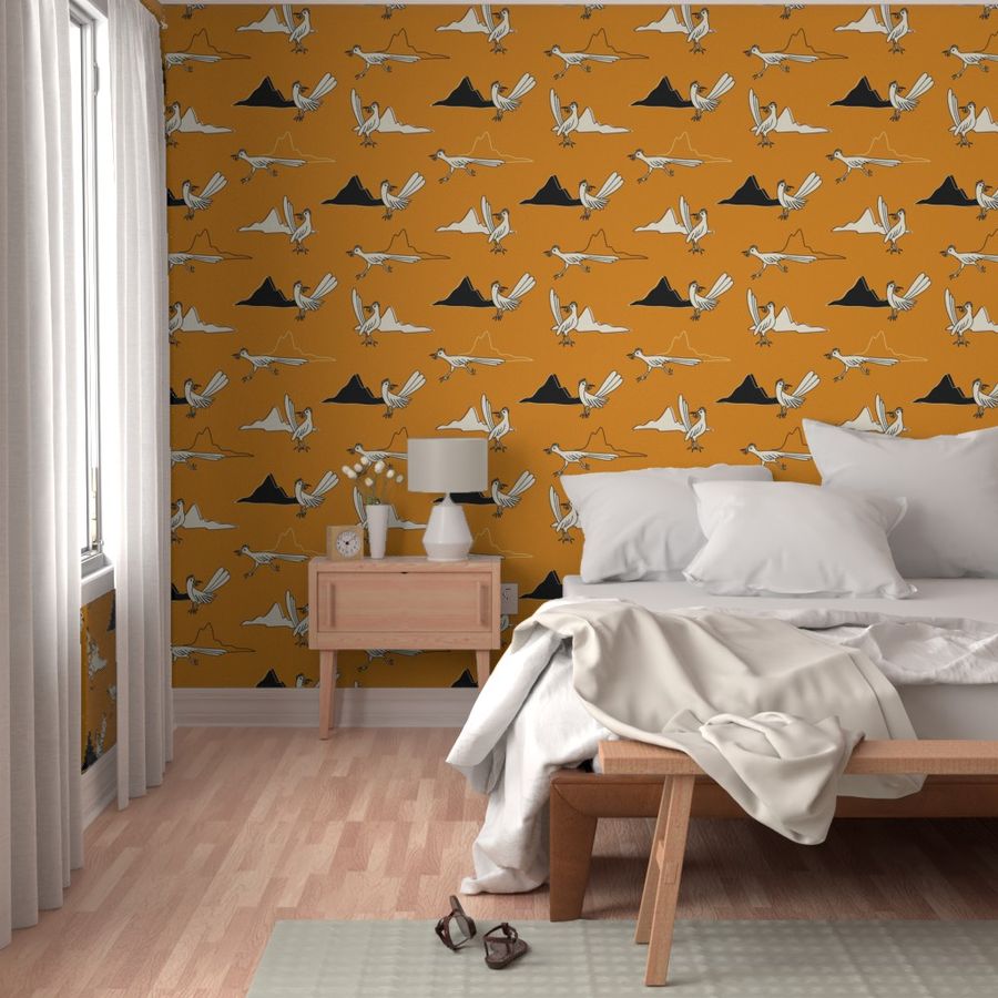 Desert Roadrunners with Mountains Wallpaper | Spoonflower