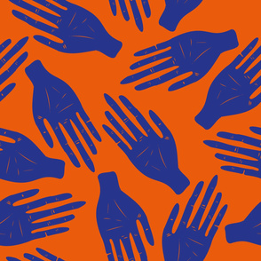 Orange and blue hand print