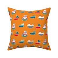 Orange Fabric with a Seaside Boats Theme