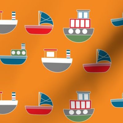 Orange Fabric with a Seaside Boats Theme