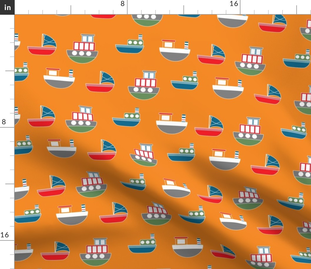 Orange Fabric with a Seaside Boats Theme