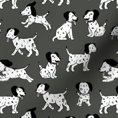 Little Dalmatian friends kawaii dogs kids pattern with puppy friends charcoal neutral gray