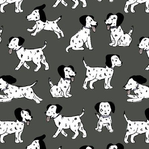 Little Dalmatian friends kawaii dogs kids pattern with puppy friends charcoal neutral gray