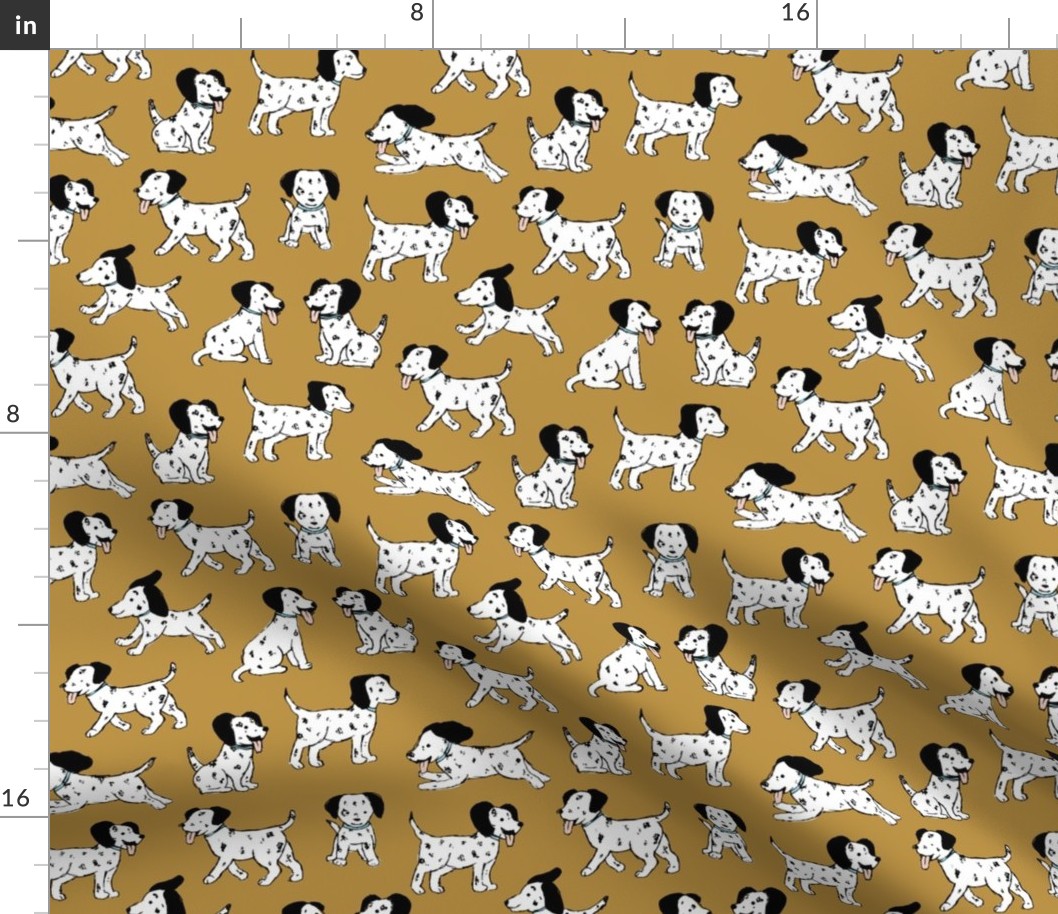 Little Dalmatian friends kawaii dogs kids pattern with puppy friends mustard yellow