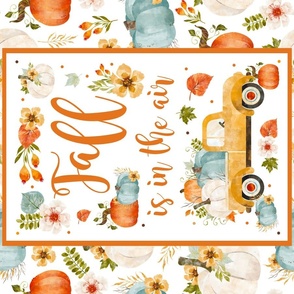 Large 27x18 Panel Fall is in the Air Rustic Farmhouse Truck with  Pumpkins on Ivory for Wall Art or Tea Towel 