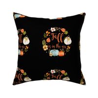 Fall Is In The Air Rustic Farmhouse Pumpkins on Black 6 Inch Circle on 8x8 Square Swatch for Embroidery Hoop or Wall Art - DIY Pattern Kit Template